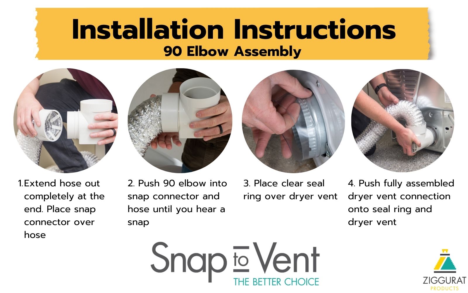 Snap to Vent Deluxe Quick Connect Kit for Dryer Vent Connection - Ziggurat Products
