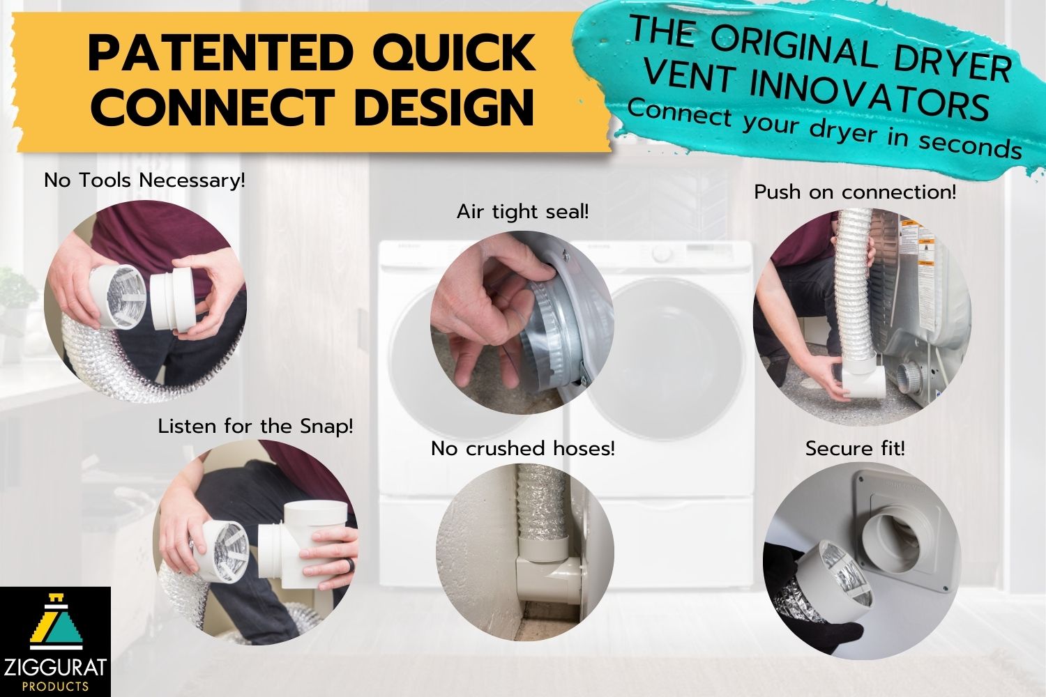 Snap to Vent Deluxe Quick Connect Kit for Dryer Vent Connection - Ziggurat Products